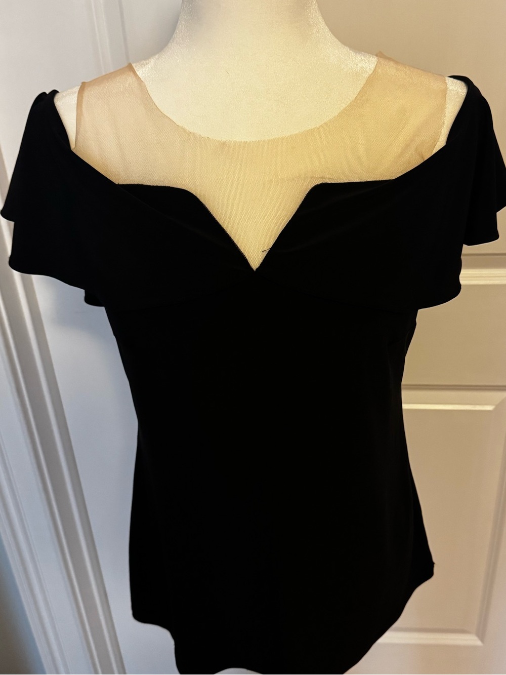 Coco Bianco Black Off-Shoulder Top with Nude Illusion Yoke